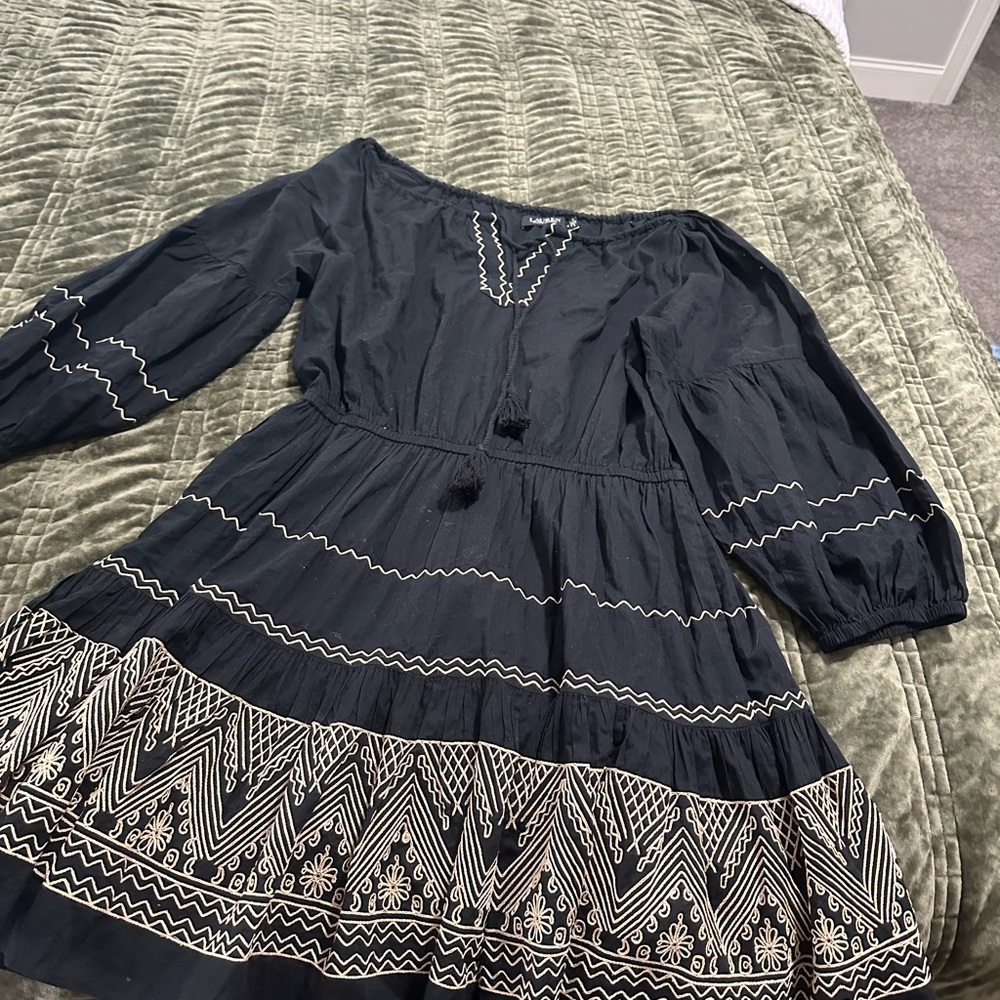 Lauren Ralph Lauren Black Top with Cream Zigzag Detail